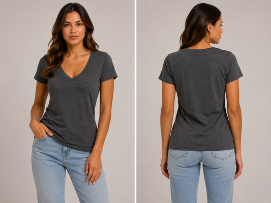 Basic Charcoal Grey V neck Tee