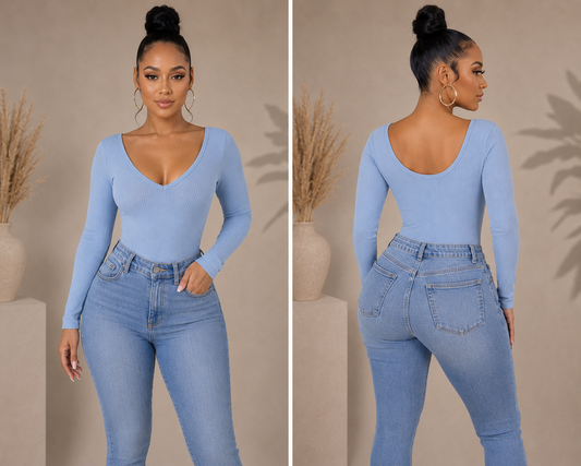 Powder Blue Ribbed Bodysuit