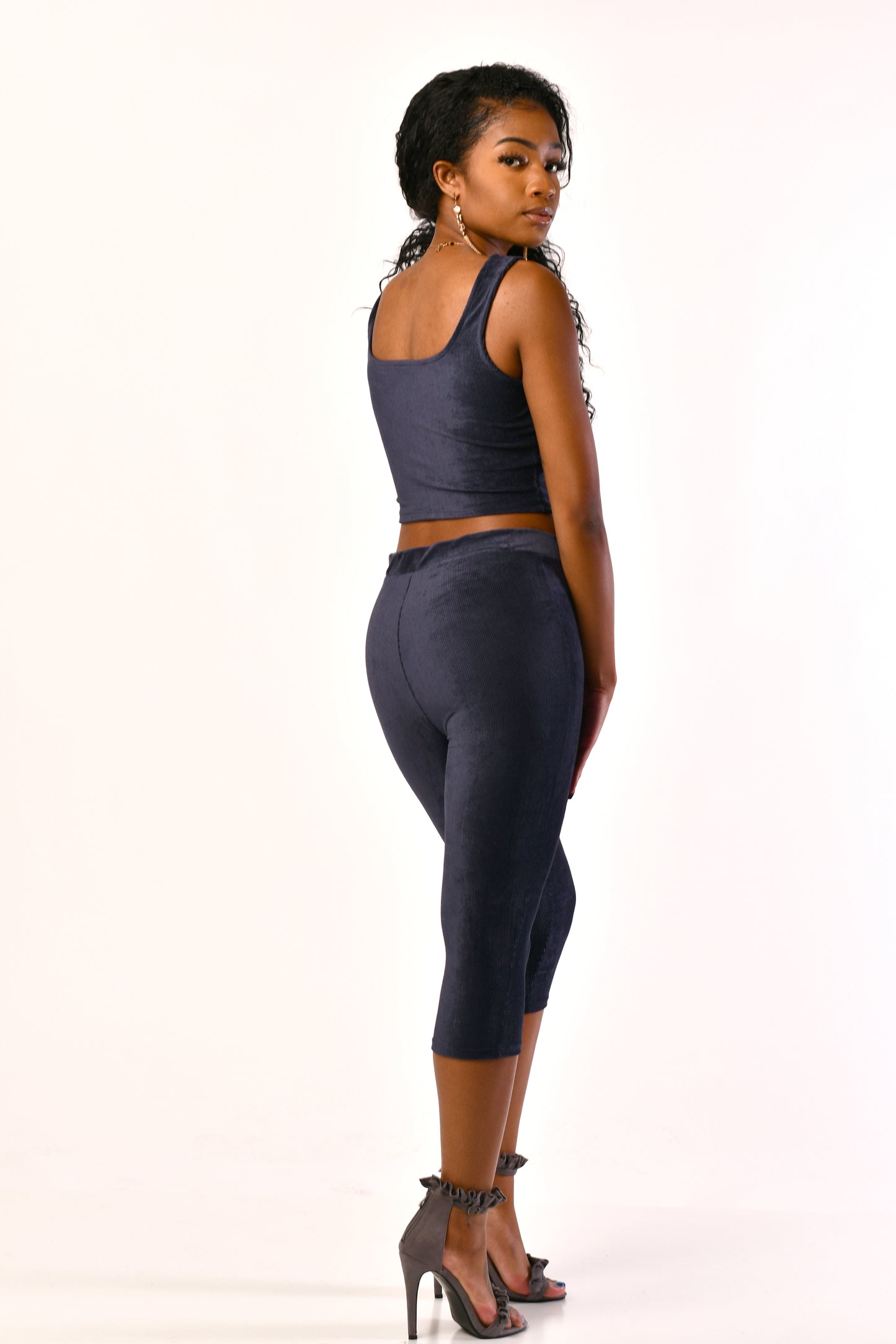 Navy Corduroy Two Piece Capri Set