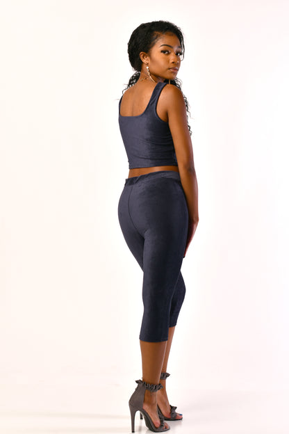 Navy Corduroy Two Piece Capri Set