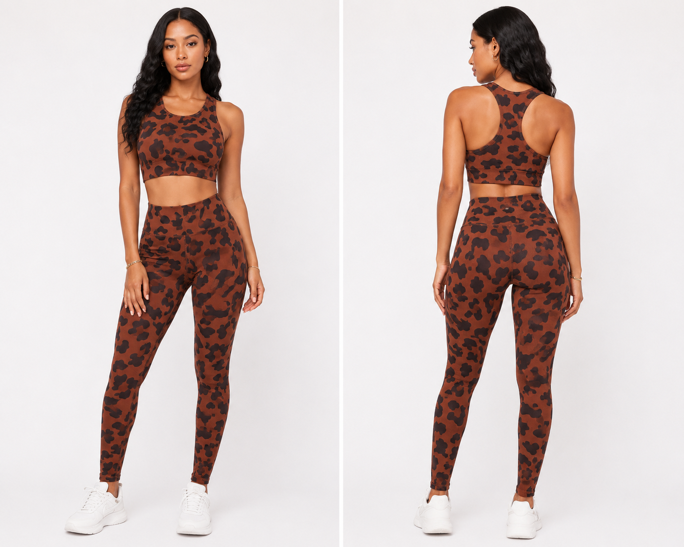 Brown Cow Print crop workout set