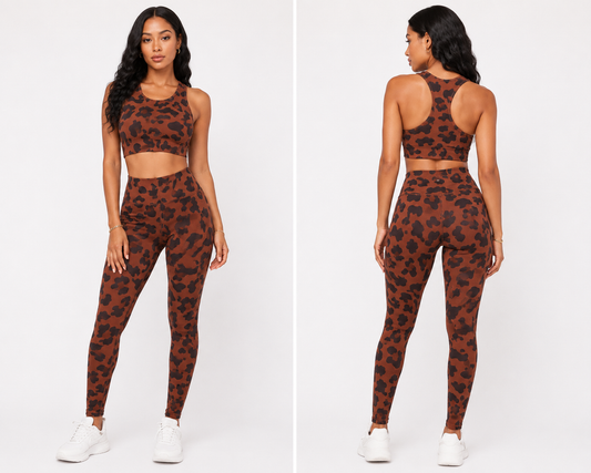 Brown Cow Print crop workout set