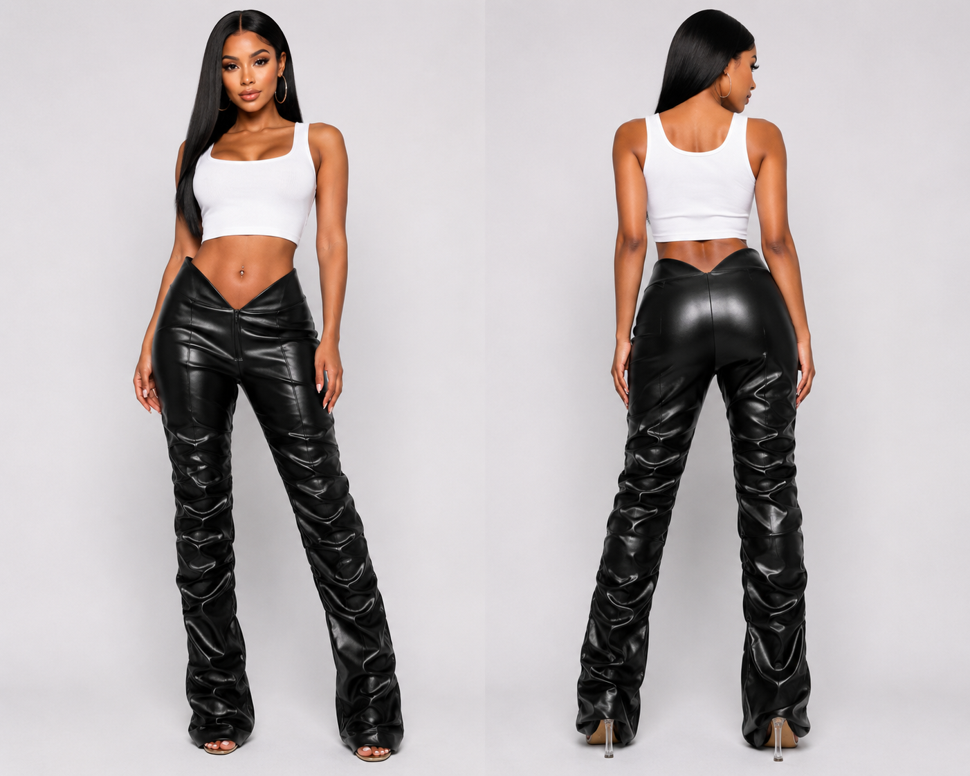 Black Vegan Leather Runched Pants