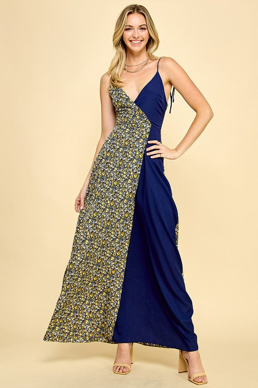 Navy Floral Split Maxi Dress