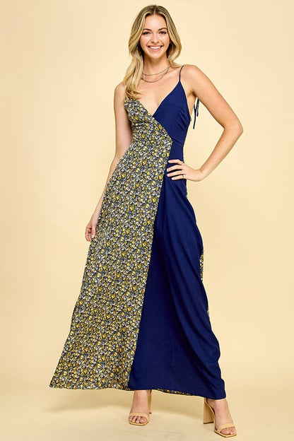 Navy Floral Split Maxi Dress