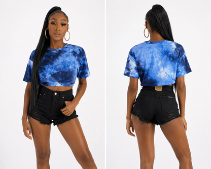 Dark Blue Tie Dye smocked Crop Tee