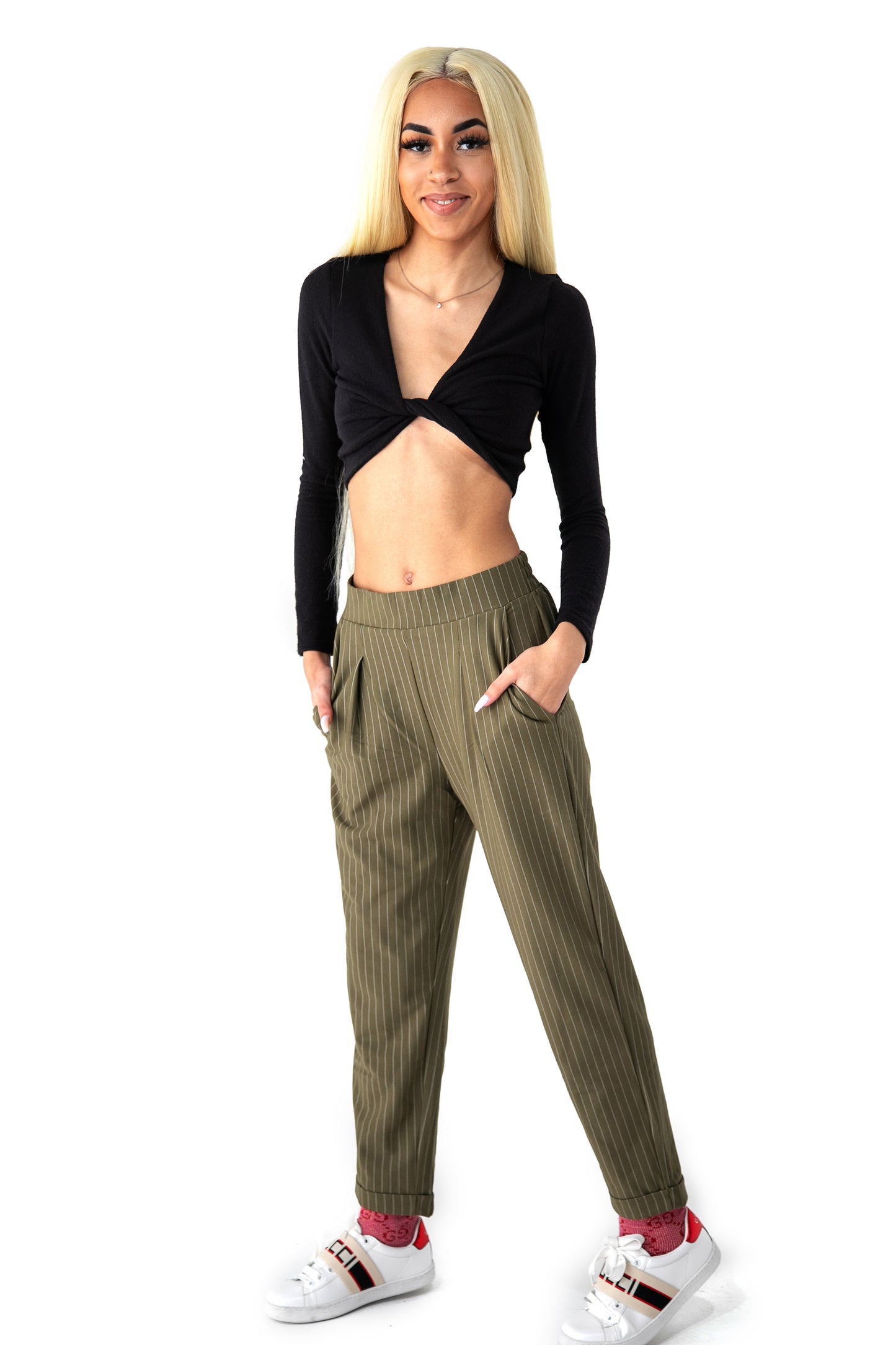 Olive Pin Stripe Slacks