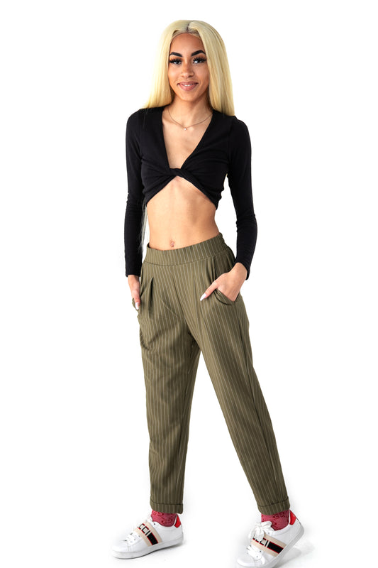 Olive Pin Stripe Slacks