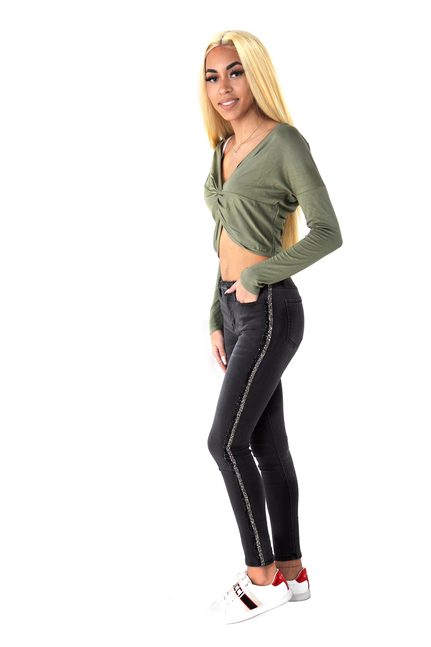 Sage Long Sleeve Twist Crop Top