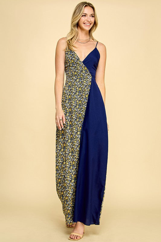 Navy Floral Split Maxi Dress