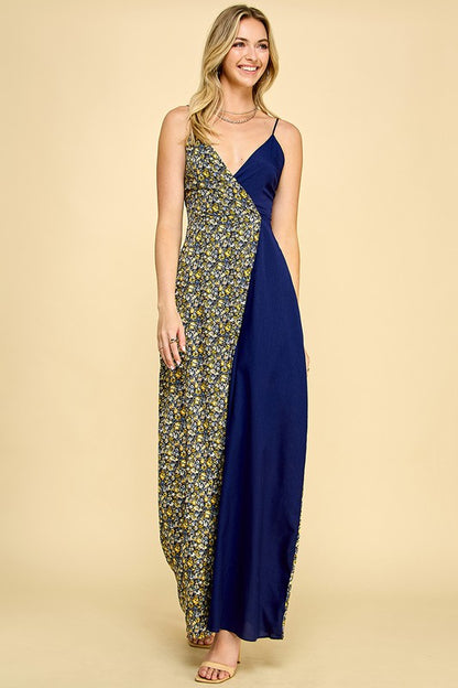 Navy Floral Split Maxi Dress