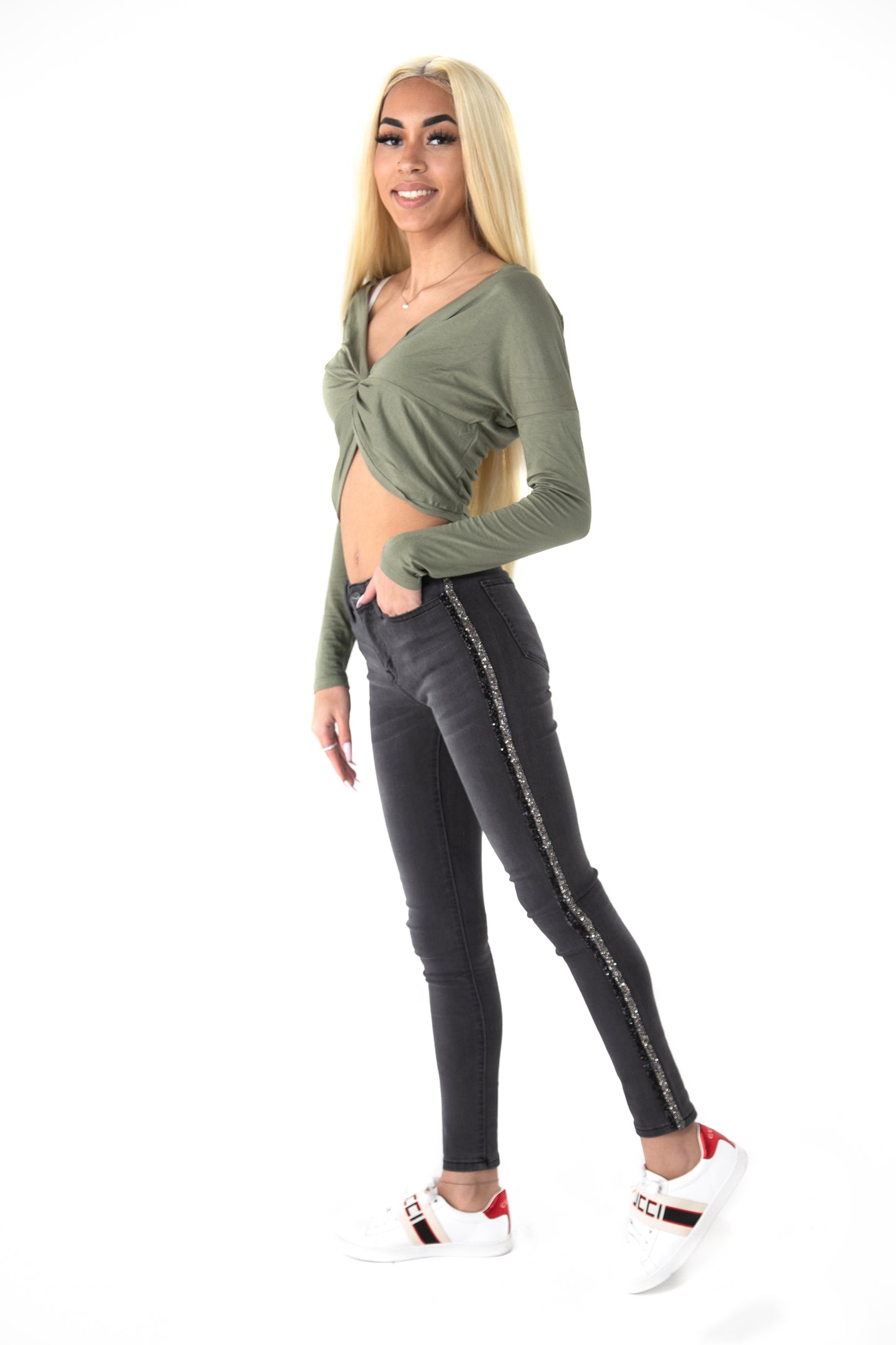 Sage Long Sleeve Twist Crop Top