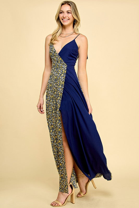Navy Floral Split Maxi Dress