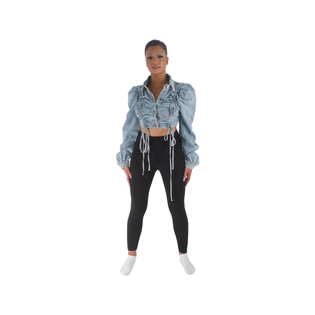 Denim Runched Crop Jacket