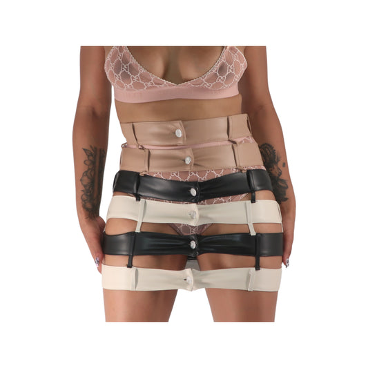 Cut Out Tri Color Button Skirt