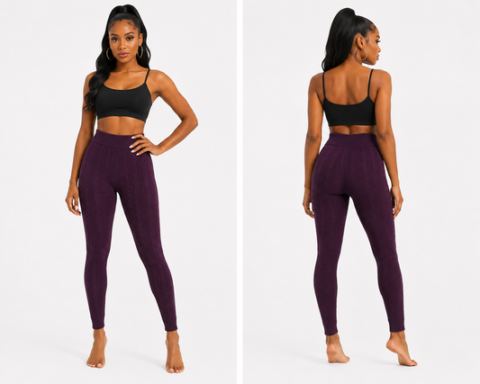 Eggplant Cable Knit Leggings
