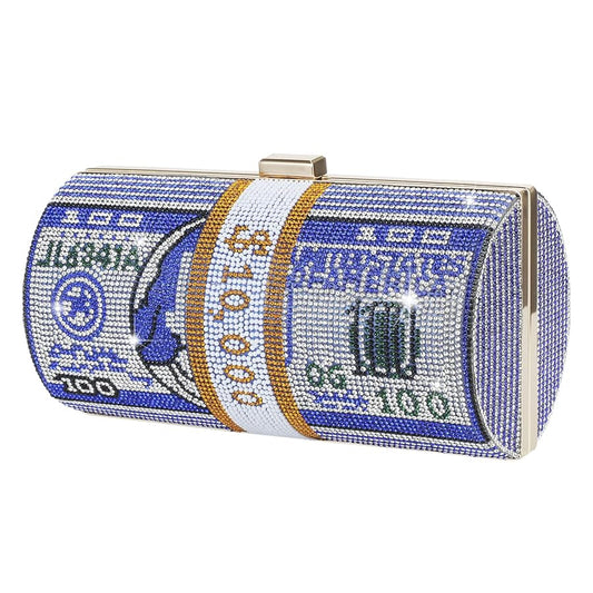 Blue Crystal Mula Round Clutch Purse