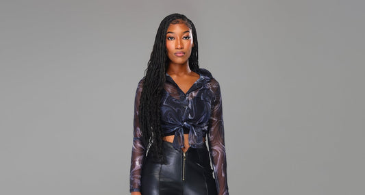 Long Sleeve Black Sheer Swirl Blouse