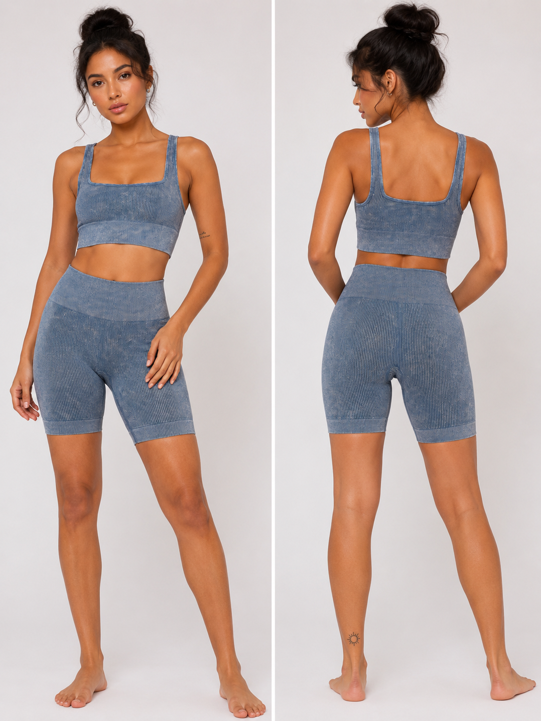 Blue Mineral Wash crop ribbed workout set
