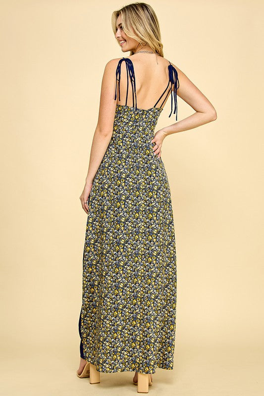 Navy Floral Split Maxi Dress