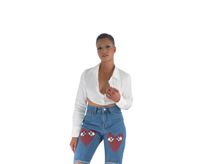 White Crop Back Cut Out Blouse