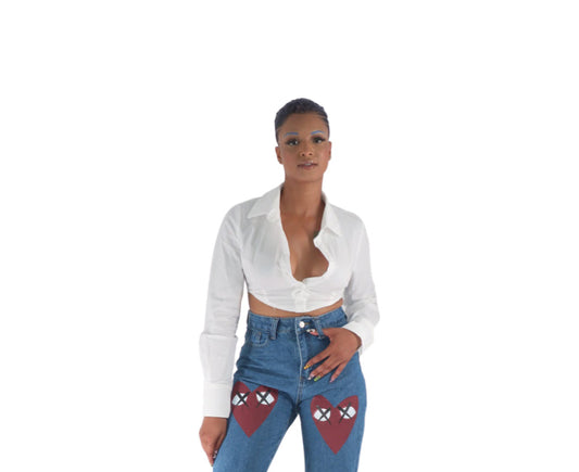 White Crop Back Cut Out Blouse