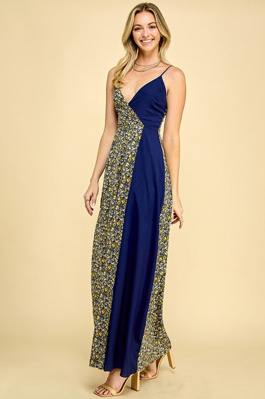 Navy Floral Split Maxi Dress