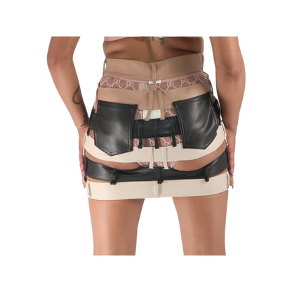 Cut Out Tri Color Button Skirt