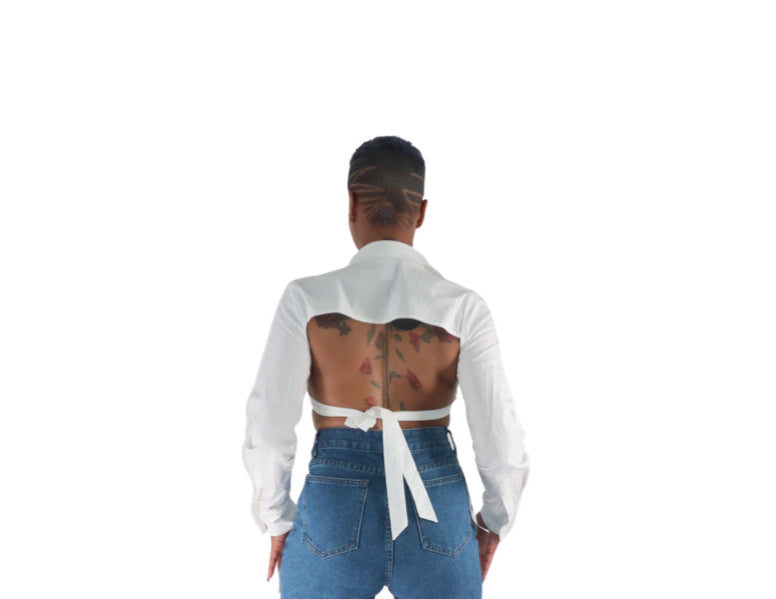 White Crop Back Cut Out Blouse