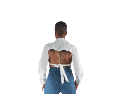 White Crop Back Cut Out Blouse