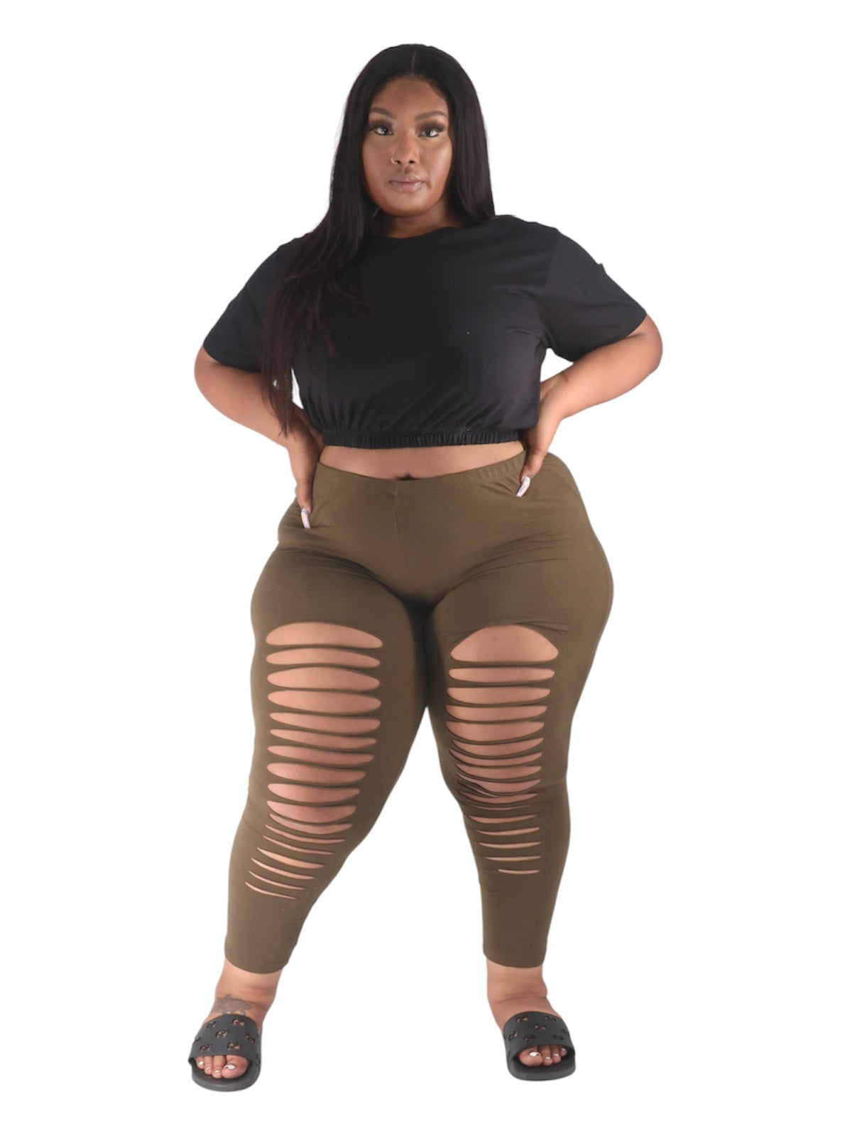 Olive Green Ripped Leggings
