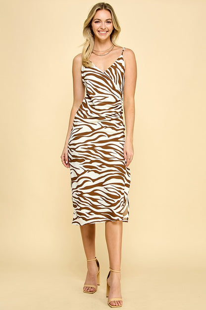 Brown Zebra Print Slip Dress - Women