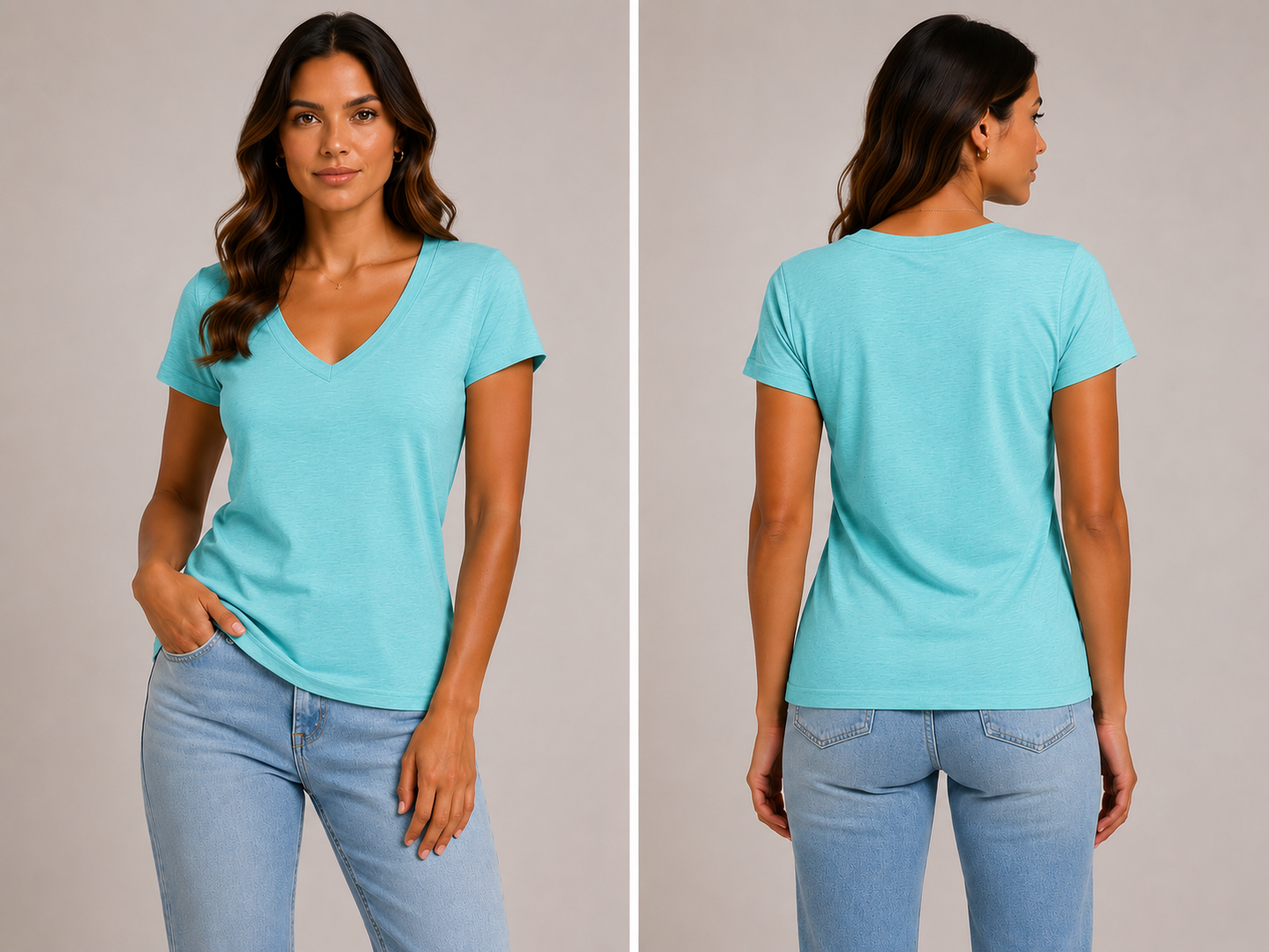 Basic Aqua V neck Tee