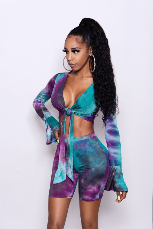 Tye Dye Front tie Two Piece Short Set