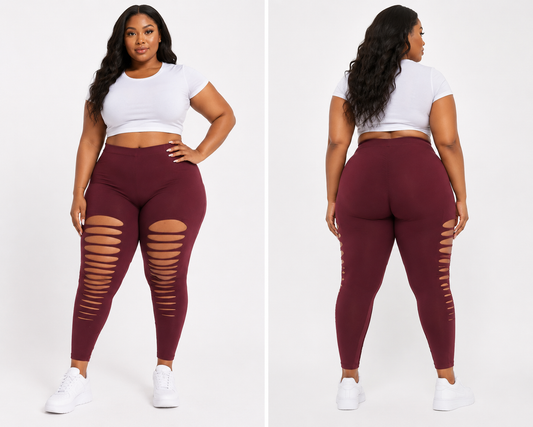 Maroon Ripped Leggings