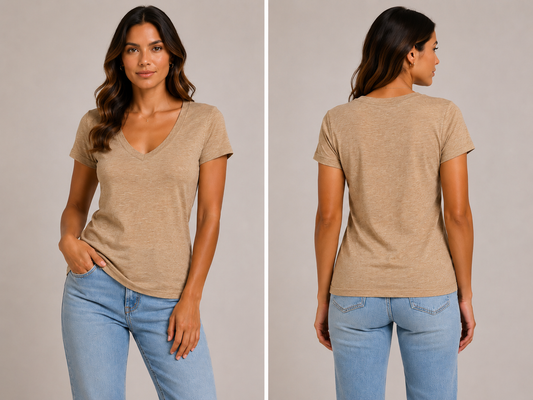 Basic Oatmeal V neck Tee