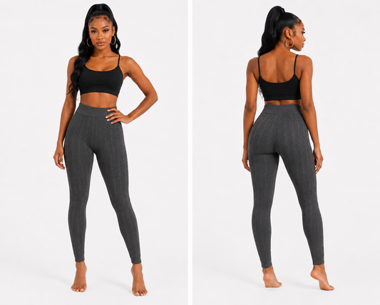Charcoal Grey Cable Knit Leggings