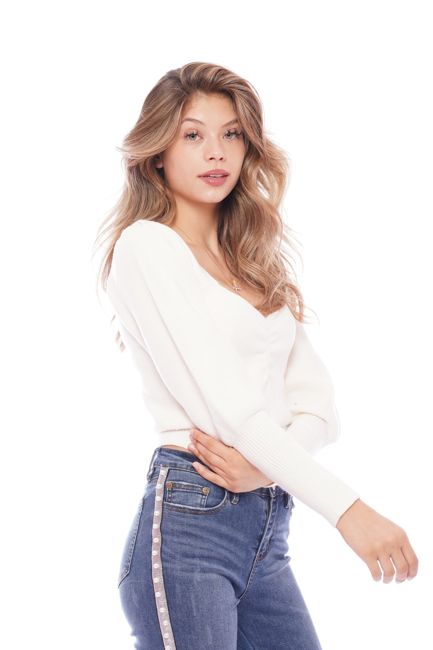 White Slouch Ribbed Crop Sweater