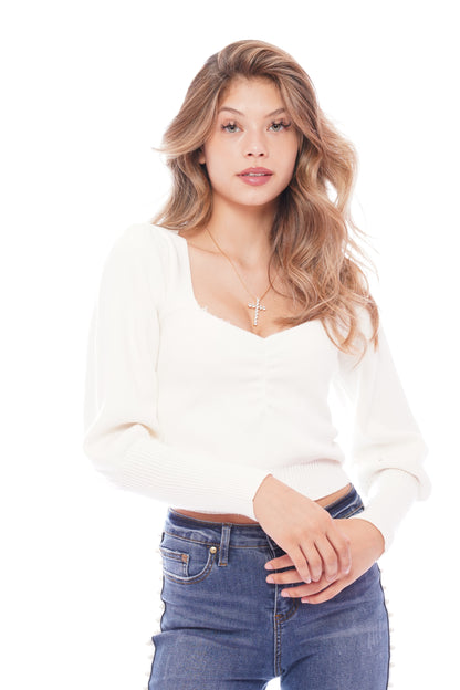 White Slouch Ribbed Crop Sweater