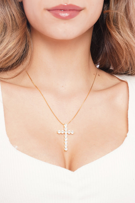 Gold Crystal Cross Necklace