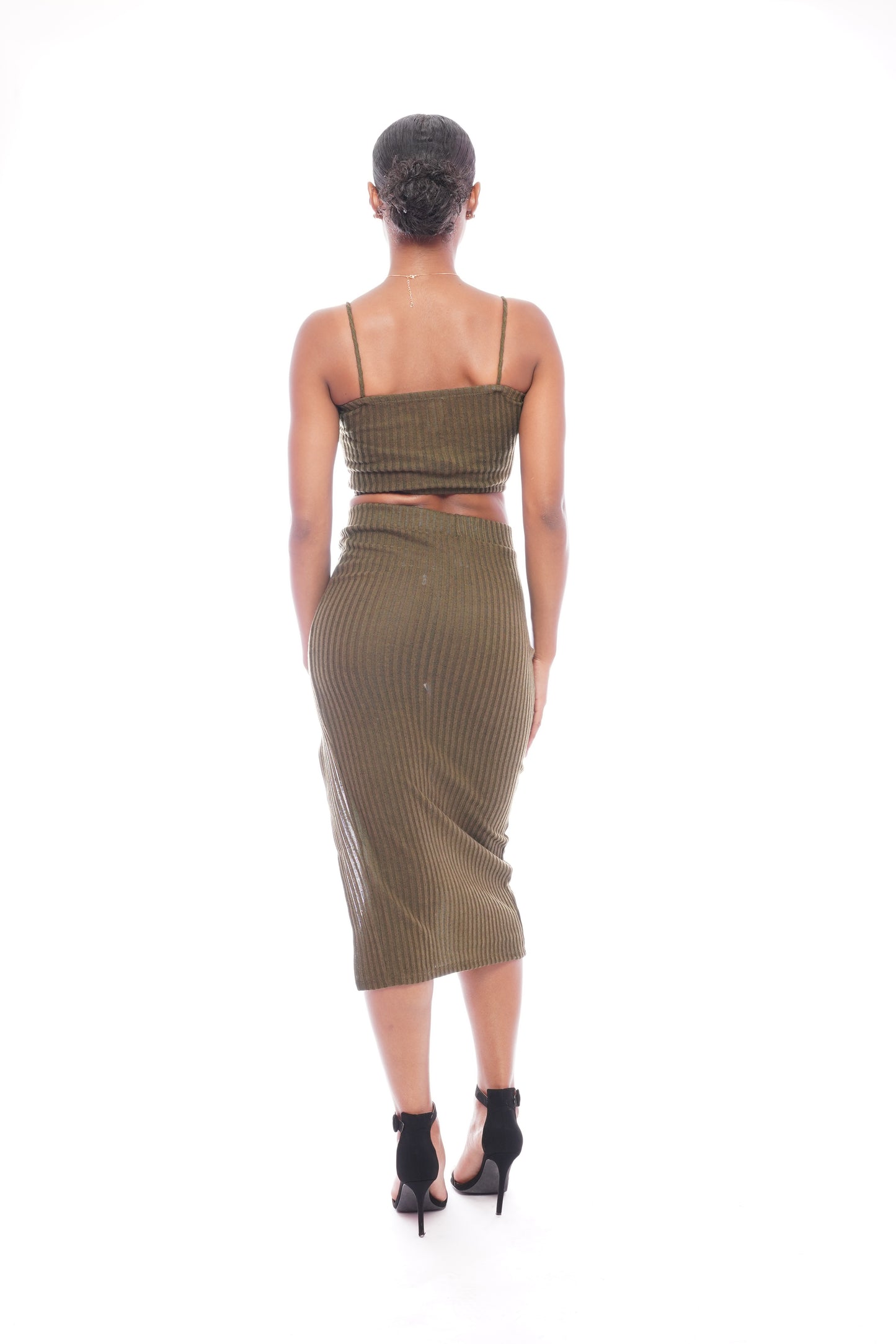 Olive Crop Slit Skirt Set