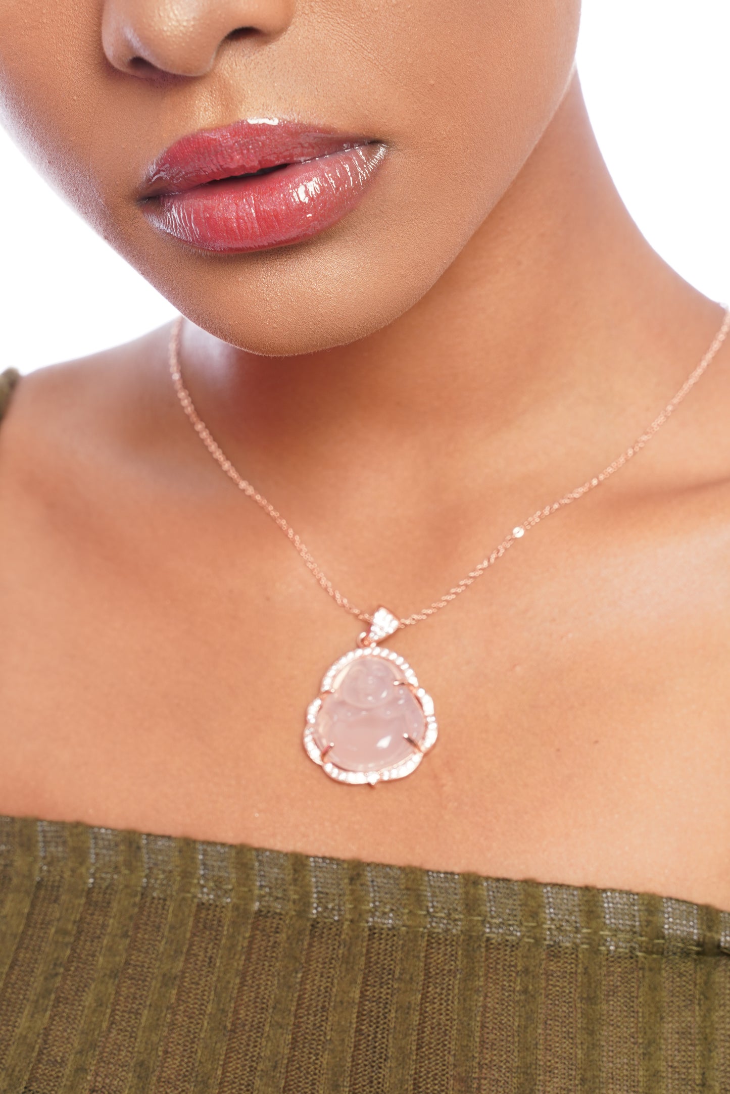 Pink Gold Crystal Buddha Necklace
