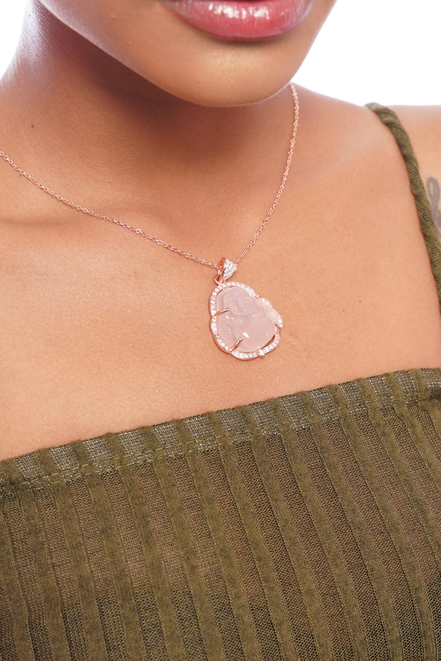 Pink Gold Crystal Buddha Necklace