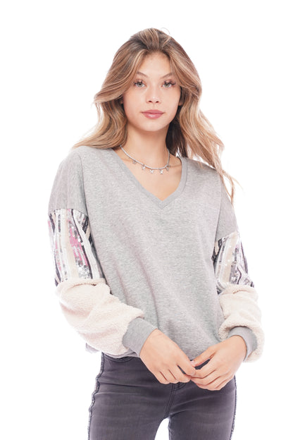 Grey Oversized Sequin & Wool Sweater