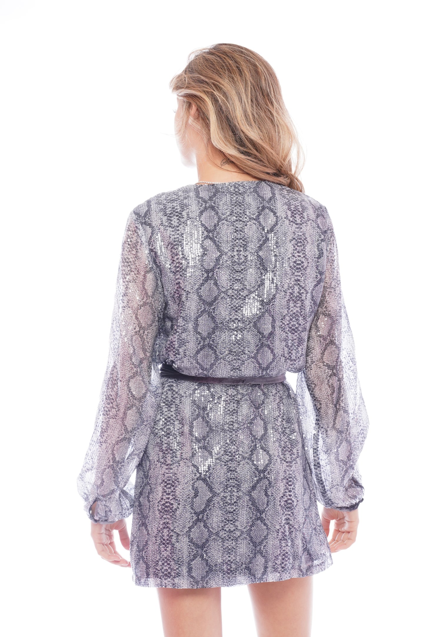 Grey Snake Velvet Wrap Dress