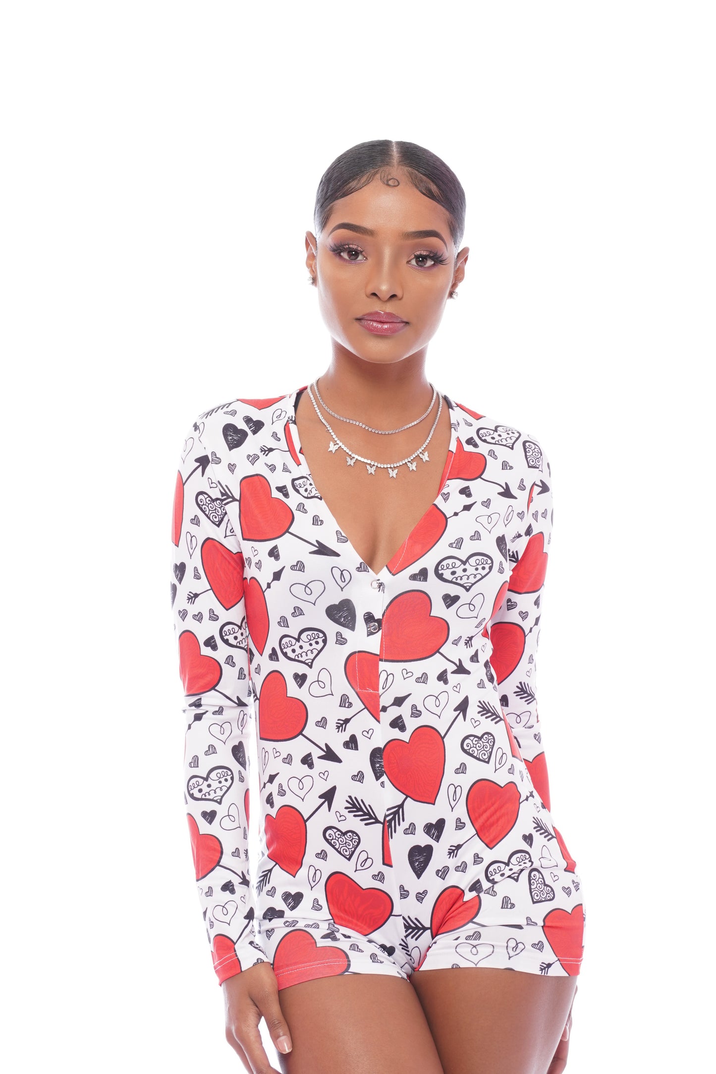 White Black Red Heart Long Sleeve Onesie