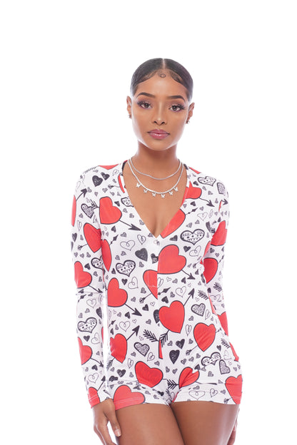 White Black Red Heart Long Sleeve Onesie