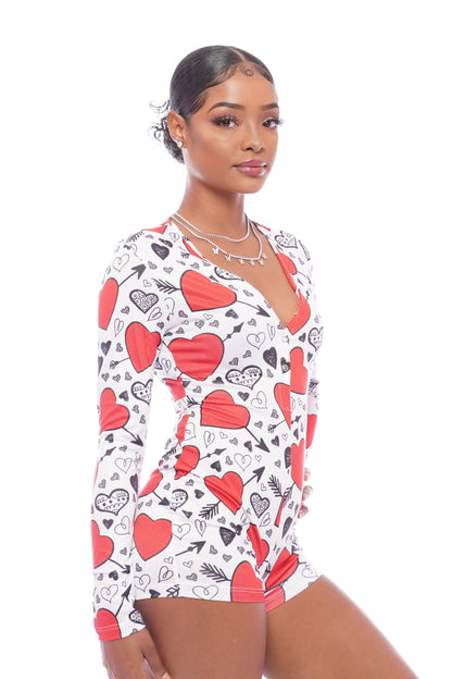 White Black Red Heart Long Sleeve Onesie