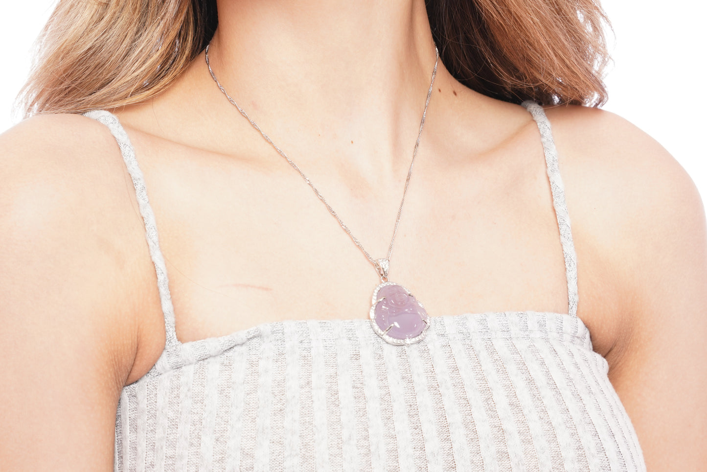 Lilac Gold Crystal Buddha Necklace