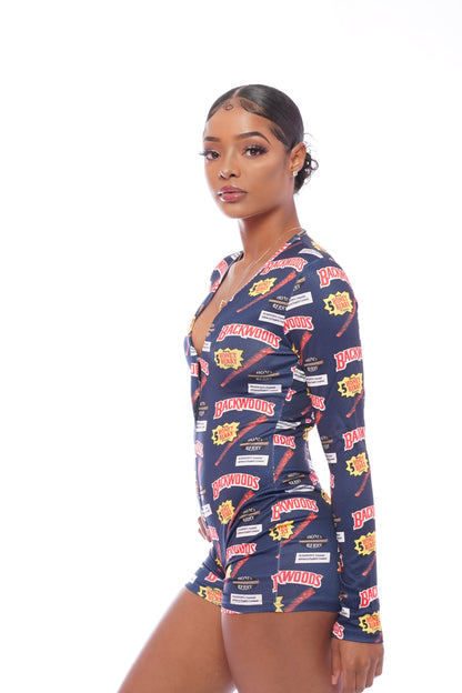 Navy Woodz Long Sleeve Onesie